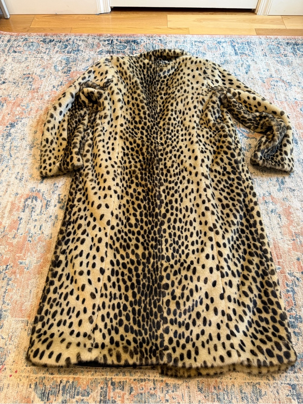 Leopard Print Faux Fur Pea Coat - Beige/Black - Picture 8 of 8